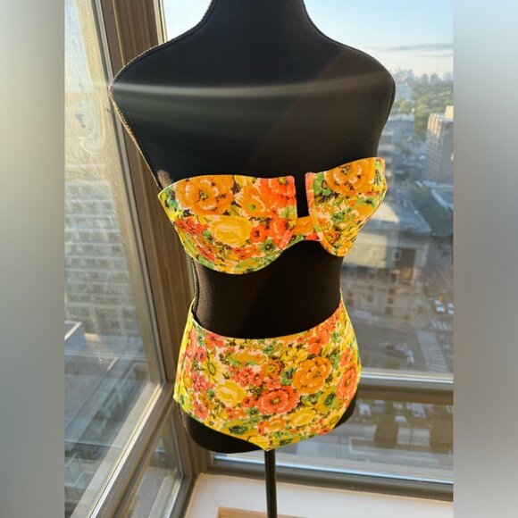 🆕 ZIMMERMANN 🧿 NWOT Yellowy Floral Print Balconette Bandeau Bikini - Sz 2/US 6 - Picture 12 of 16